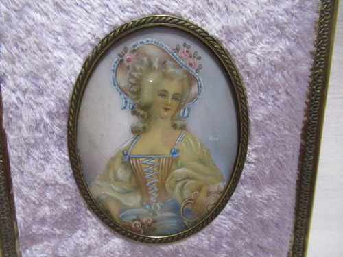 Antiguo Par Cuadros Miniaturas Damas Pintadas A Mano Firmado (Usado)