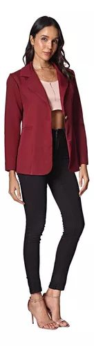 Blazer Feminino Alfaiataria Forrado Bolso Botões Nas Mangas