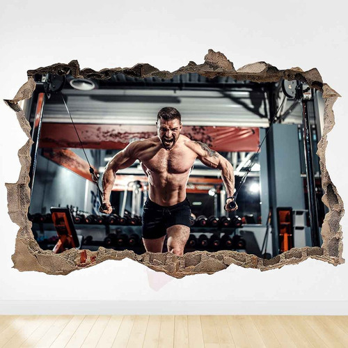 Vinilo Gimnasio Fitness Crossfit 3d Pared Rota Gmd91