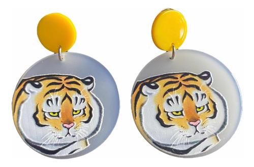 Aros Pendientes Acrílico Fantasía Diseño Tigres Gatos Kpop