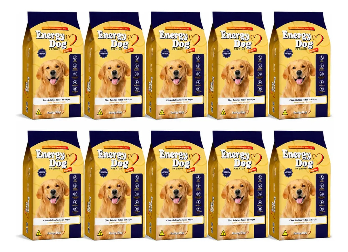 Kit 10 Ração Para Cães Adultos Energy Dog Proteína 1kg