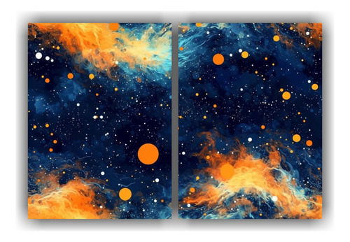 60x40cm Cuadro Espacio Galaxia Detallado Azul Naranja Flores