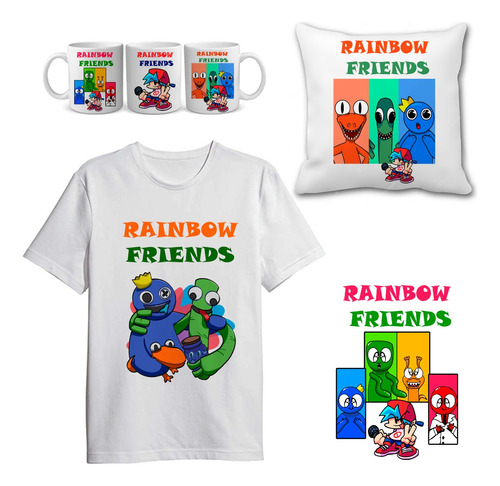 Remera Rainbow Friends + Combo Taza Y Almohadon 30x30