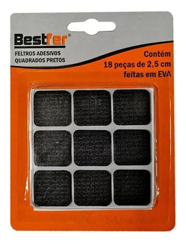 Protetor Adesivo Eva Quadrado 2,5cm De 18 Peças Bestfer Cor Preto