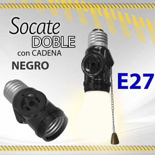 Socate Con Toma Doble E27 Con Cadena Negro Troen / 10111