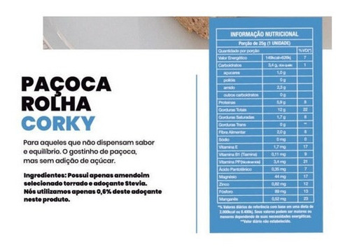 Imagem 3 de 3 de Corky Paçoca Rolha Zero Açúcar Diet 170g / 07 Unid. Manibi