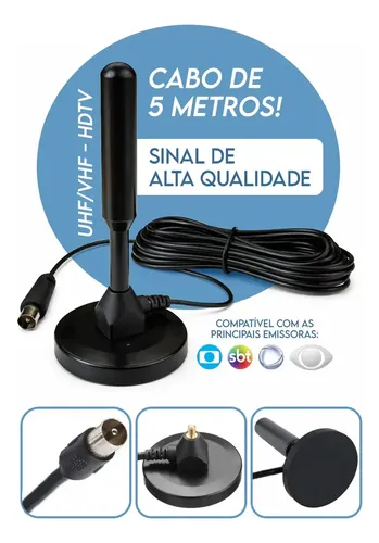 Antena Tv Digital Interna Externa Uhf Vhf Em Alumínio Com Base Ma...