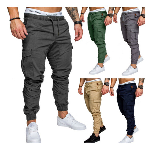 Pantalones Algodón Elástica Hombre Cargo Múltiples Bolsillos