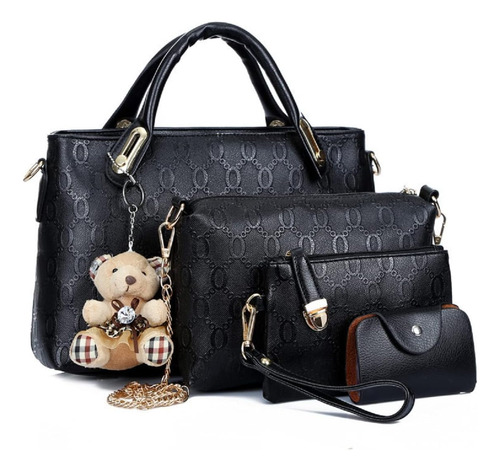 Amviks Bolso De Mujer De 4 Piezas+bolso De Hombro+bolso De Mano+bolso De Tarjeta Totes De Moda Bolsos Con Colgante De Oso