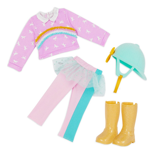Ropa Para Muñeca 14 Pulgadas Traje De Equitación Rosa Y Amar