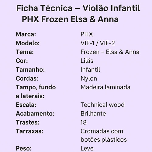 Violão Infantil Phx Frozen Elsa E Anna Vif-1/vif-2 Cor Lilás