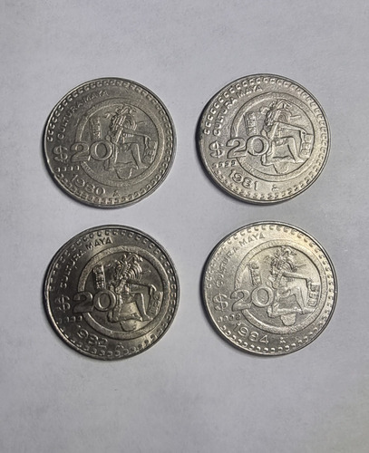 Moneda $ 20 Cultura Maya (1980, 1981, 1982 Y 1984) 4 Piezas