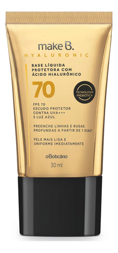 Boticário Base Líquida Protetora Make B. Hyaluronic FPS 70 cor 40, 30 ml