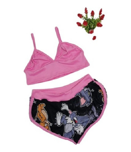 Pijama Mujer Short Y Top Tom Y Jerry Piel De Durazno