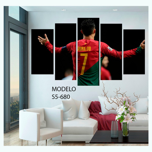 Cuadro 5 Piezas Decorativo Cristiano Ronaldo Futbol 