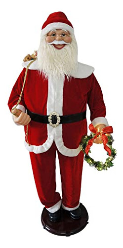 58-in. Traditional Dancing Santa With Wreath And Gift S...