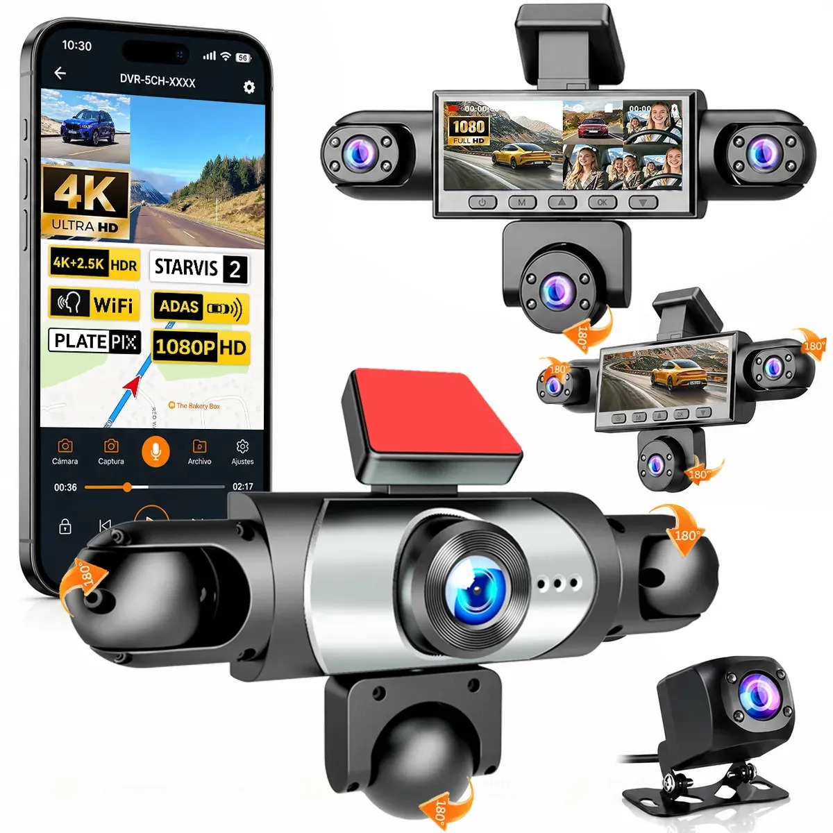 Cámara Hd 1080p Dashcam 5 Chanel Essgoo For Auto 4k With Wifi, 3.16 And Recording 1080p, Vision Nocturna, Bucle Recording for Auto And Camion