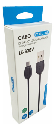 Cabo Carregador Usb E Micro Usb V8 Pra Celulares E Tablets Cor Preto