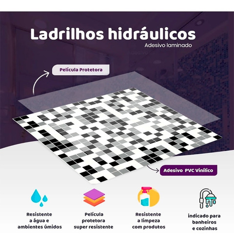 Papel De Parede Auto Adesivo Pastilhas Lavável Lavabo 10m