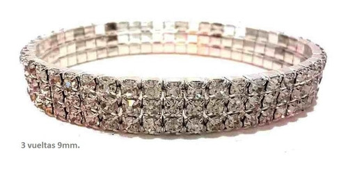 Imagen 3 de 8 de Pulsera Strass Elastizada Fiesta Noche Tres Vueltas Plateada