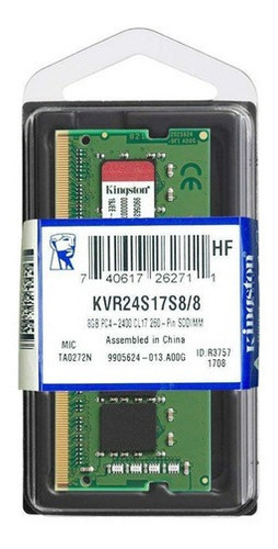 Imagem 1 de 1 de Memoria Ddr4 8gb 2400 Mhz Kingston Notebook Kvr24r17s8/8