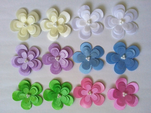 Imagen 2 de 5 de Flores De Tela Planas 5 Pétalos 4cm
