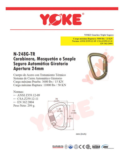 Mosquetón De Seguridad De Acero Yoke N-248g