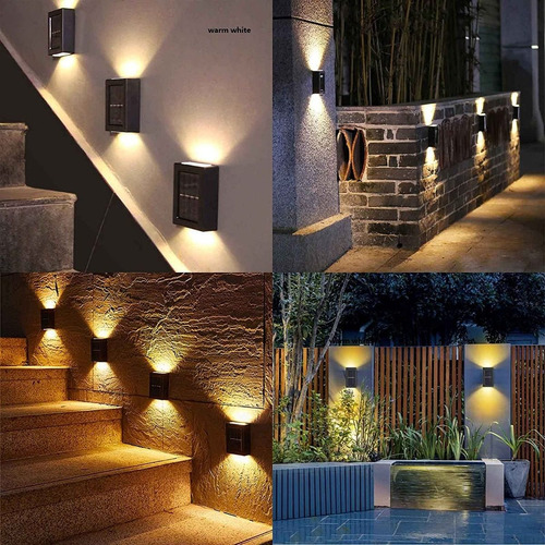 Imagen 5 de 5 de Pack 4 Focos Muro Aplique Led Solar Jardín Exterior