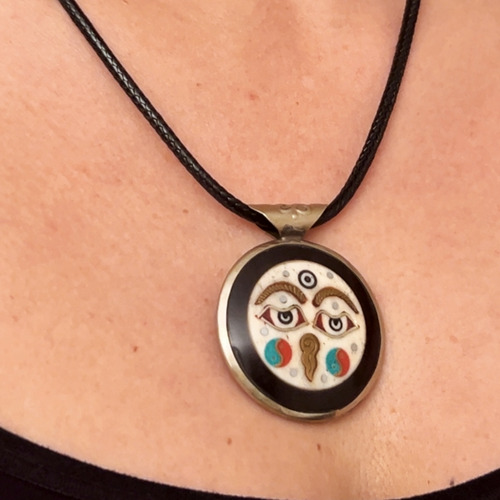 Ojos De Buda Nudo Infinito Om Nepal Doble Vajra Collar Negro