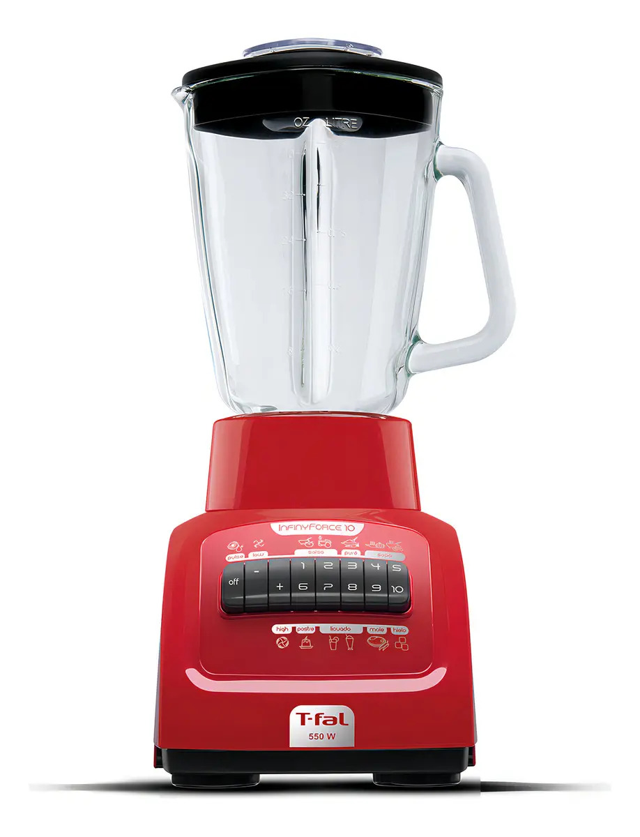 Licuadora Infinyforce Xl Roja, 12 Velocidades Con Vaso De Vidrio De 2.2l, 550 W, T-fal Ln8221mx