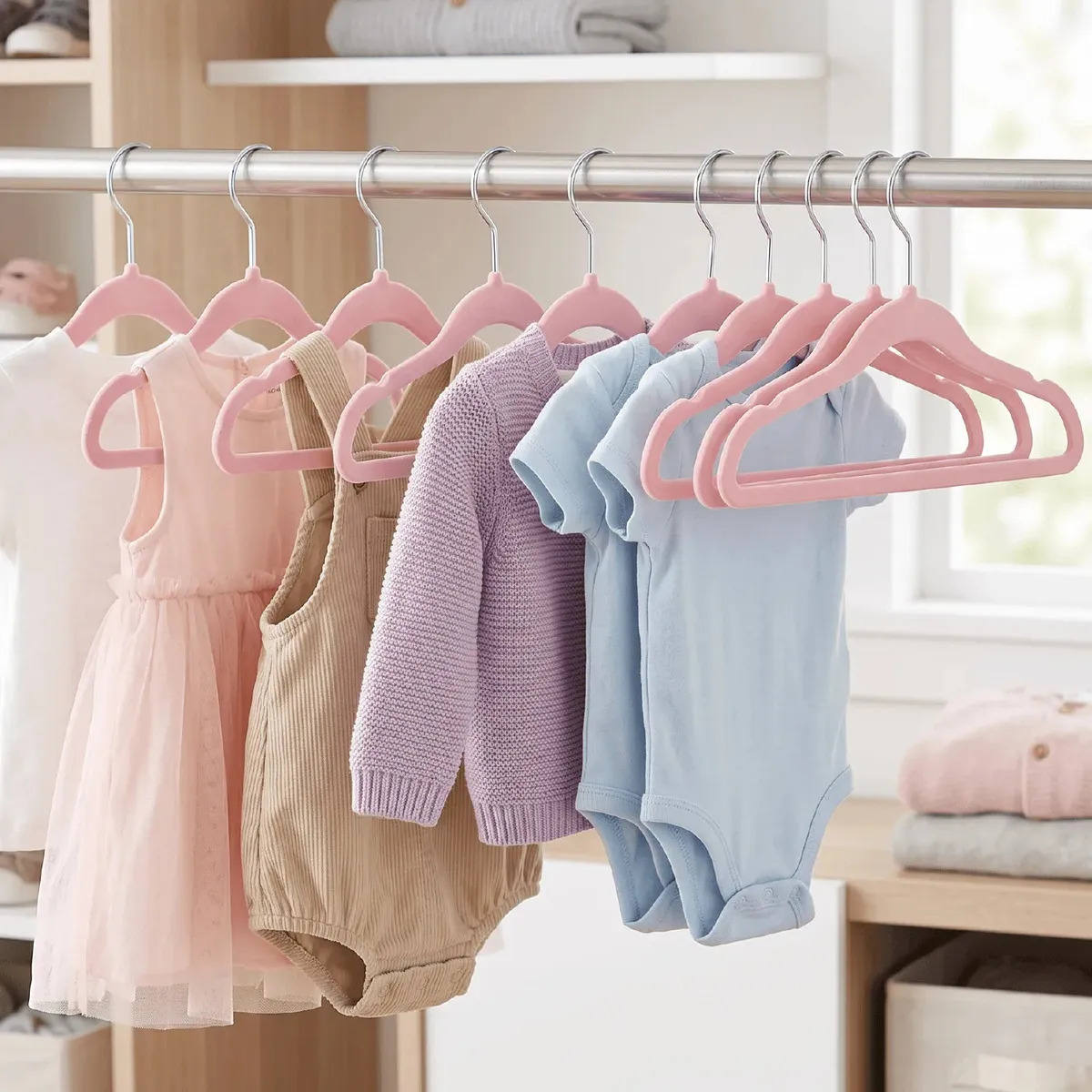 Cabide De Veludo Infantil 50 Unidades Slim Organizador Roupas Luxo Bebe Ultra Cor Rosa Holtter Home Design