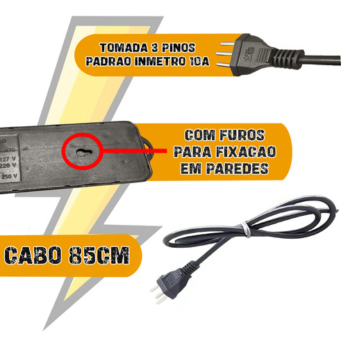Régua Filtro De Linha Extensão 6 Tomadas Bivolt Com Fusível