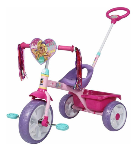 Triciclo Apache Barbie Grande Deluxe Con Barra De Empuje Ros