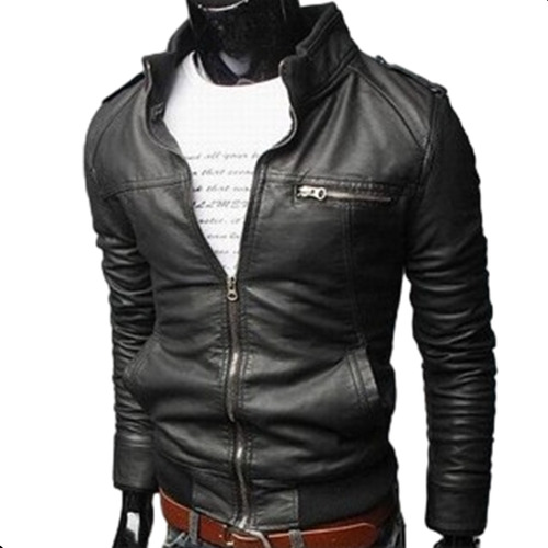 Chamarras Casual Tipo Piel Cremallera Moda Hombres Slim Fit