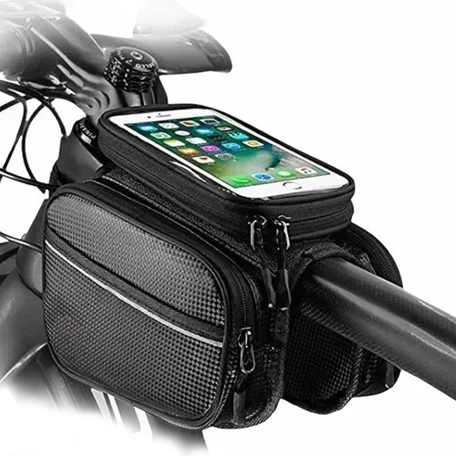 Bolso De Bicicleta Porta Celular Impermeable 2 Compartimento Color Negro