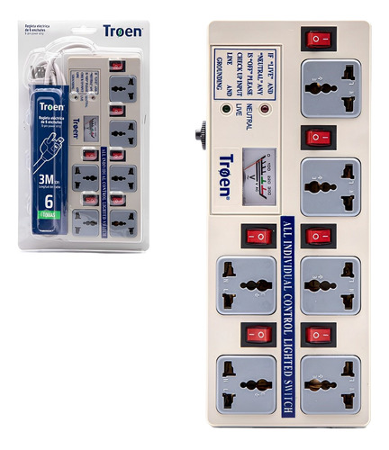 Regleta Eléctrica De 6 Enchufes Troen Mayor Y Detal Oferta
