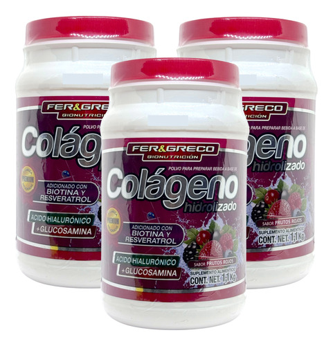 Colágeno Hidrolizado Glucosamina Biotina Frutos Rojos 3 Pzs