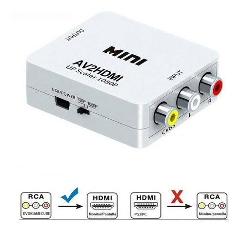 Imagen 2 de 6 de Adaptador Rca A Hdmi Convertidor Av A Full Hd 1080p D