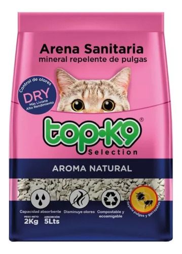 Arena Sanitaria Mineral Repelente De Pulga Top-k9 Pack 20 Kg