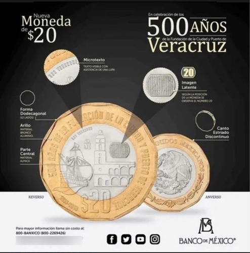 Moneda 20 Pesos Conmemorativa Veracruz