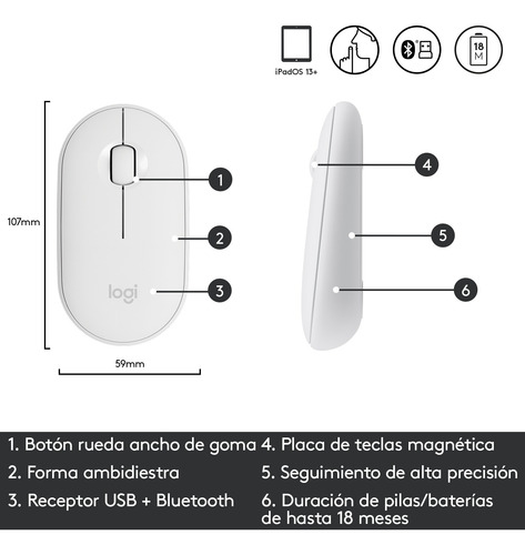 Combo Logitech Mouse M350s+teclado Bt K380s+totebag Blanco