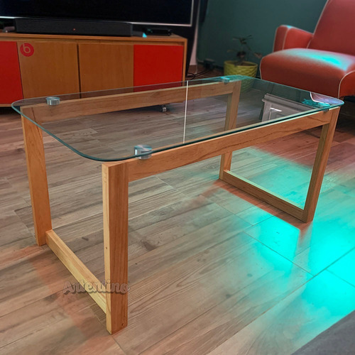 Imagen 4 de 7 de Mesa Ratona Grande Xl 90cm Nórdica Escandinava Madera Vidrio