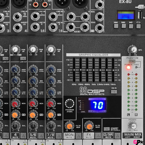 Consola Mixer Sonido 8 Canales Bluetooth Usb Efectos Estereo