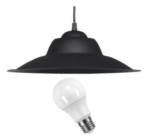 Colgante Chapa Negro C136 Ferrolux + Lampara 9w Led Bulb