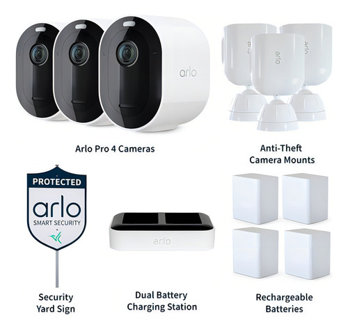 Netgear Arlo Pro 4 Sistema De Segurança - 3 Câmeras Vmc4350p Branco