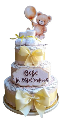 Torta De 60 Pañales Con Escarpines Nacimiento Babyshower