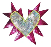 Comprar Aplique Bordado De Lentejuelas 205 Corazon Con Rayos 22x21cm Fucsia Lentejuelas