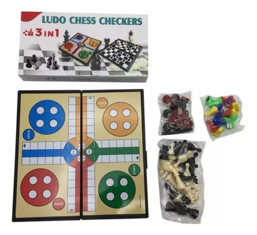 Juego De Mesa Magnetico 3 En 1 Ludo Damas Ajedrez 24cms