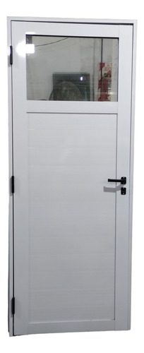 Puerta Aluminio Blanco 80 X 200 1/4 Vidrio C/ Cerradura