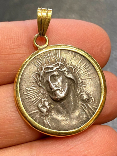 Luli  Medalla Plata 925 Oro 18k Cara Cristo 23mm Unisex